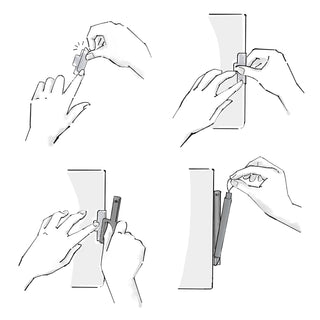 Zebra Pitan Ballpoint Pen Holder for Notebooks 0.5 illustrated guide showing how to attach holder to notebook – Shibuya Stationery