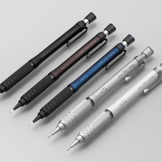 Zebra Tect 2-Way RO Mechanical Pencil 0.5 color lineup on gray desk – Shibuya Stationery